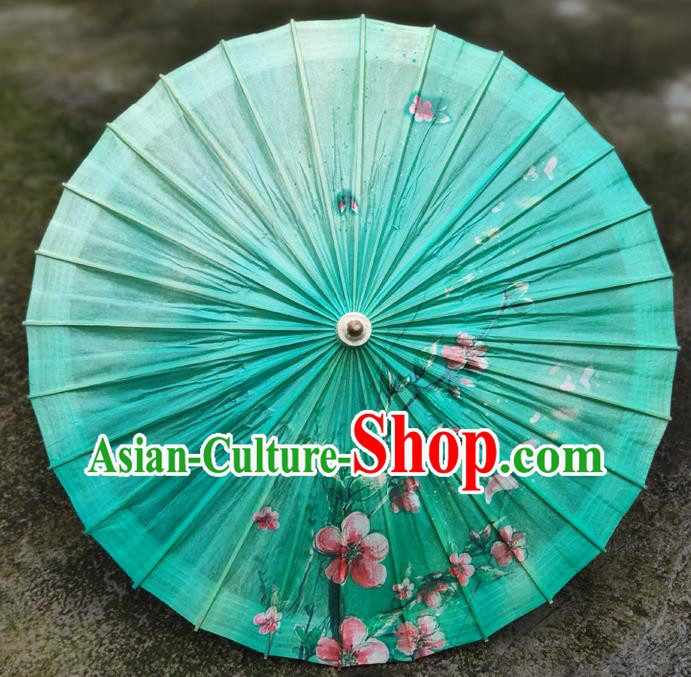 China Traditional Green Oil Paper Umbrella Handmade Classical Painting Peach Blossom Umbrellas