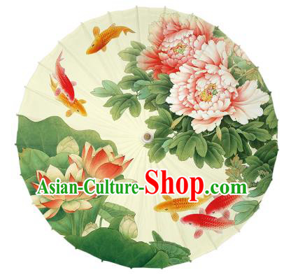 China Traditional Umbrella Classical Dance Umbrella Handmade Printing Lotus Peony Oil Paper Umbrella