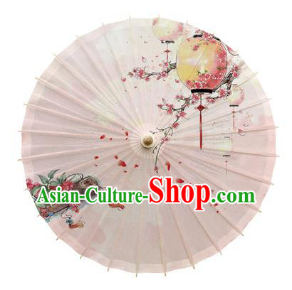 China Handmade Light Pink Umbrella Traditional Printing Plum Lantern Oil Paper Umbrella