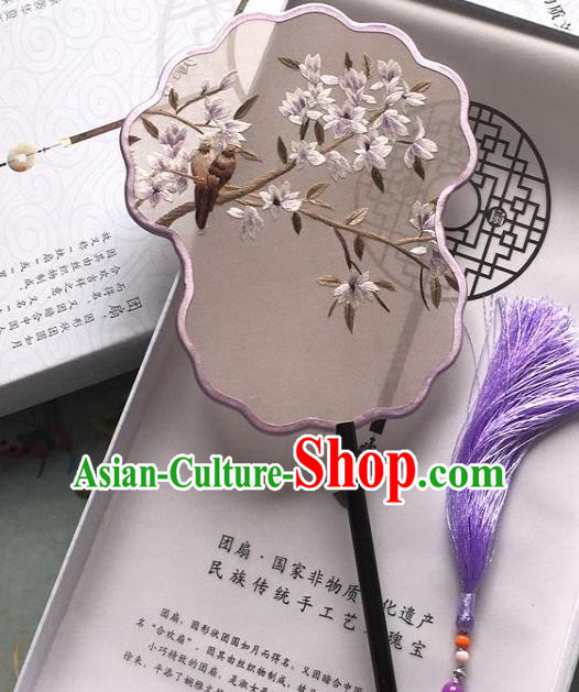 Chinese Classical Dance Fan Handmade Silk Fan Traditional Suzhou Embroidered Flowers Bird Palace Fan