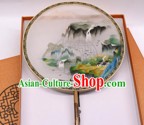 Chinese Cultural Dance Palace Fan Handmade Embroidered Silk Fan Traditional Hanfu Circular Fan