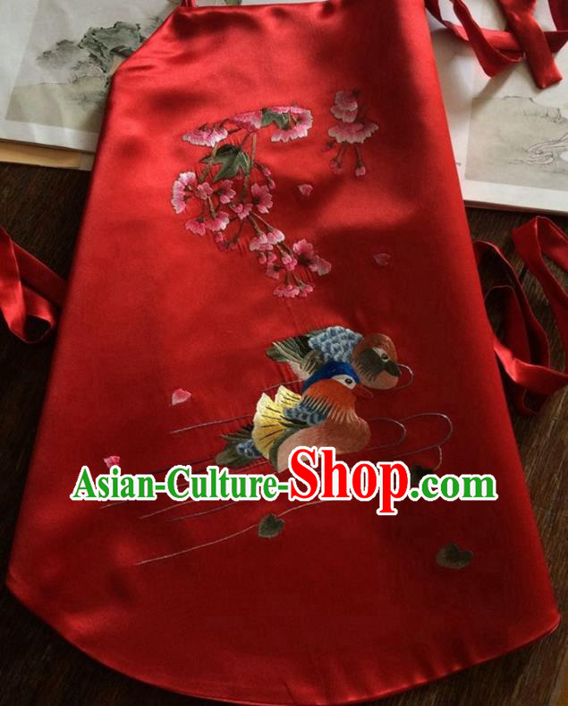 China Traditional Wedding Stomachers Undergarment Handmade Embroidered Mandarin Duck Red Silk Bellyband