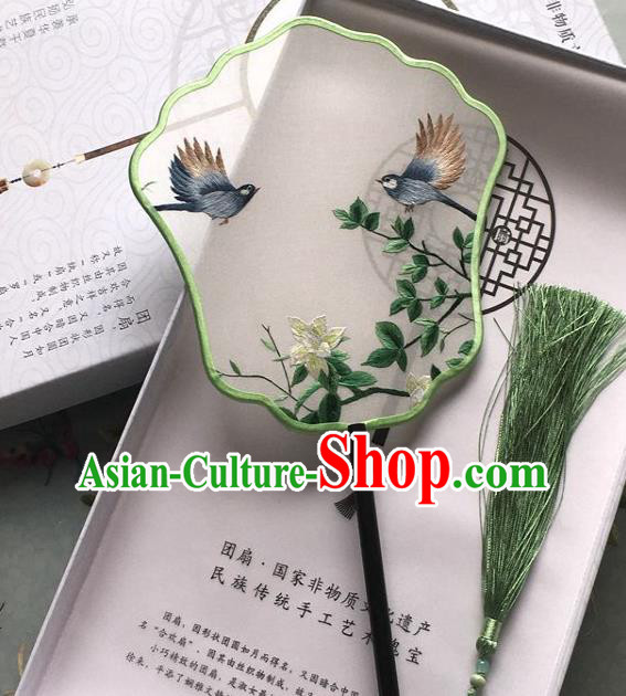 Chinese Classical Silk Fan Handmade Palace Fan Traditional Embroidered Flower Bird Fan