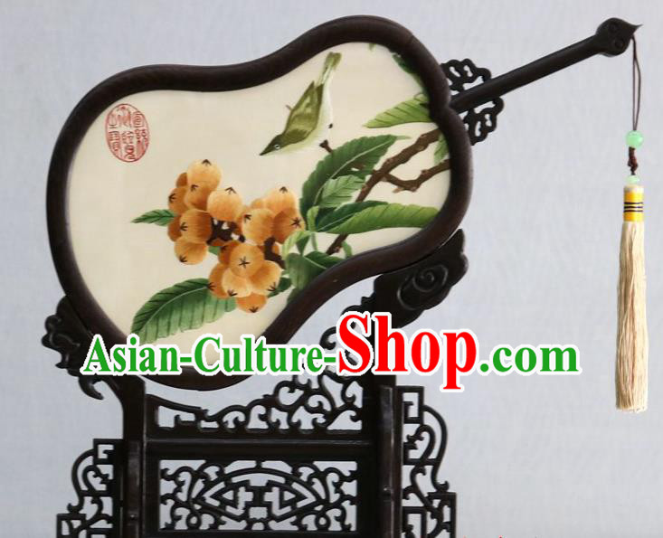Chinese Traditional Double Side Embroidered Hawthorn Table Screen Rosewood Desk Decoration Handmade Embroidery Silk Craft