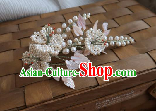China Handmade Hanfu Plum Blossom Hairpin Traditional Ancient Princess Beads Hair Comb