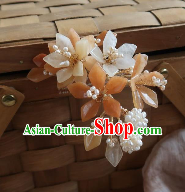 China Handmade Hanfu Mangnolia Hairpin Traditional Ancient Ming Dynasty Pearls Hair Stick