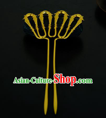 China Ancient Empress Golden Bamboo Hairpin Handmade Traditional Song Dynasty Court Hair Stick