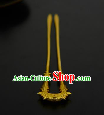 China Ancient Palace Lady Golden Bamboo Hairpin Handmade Traditional Song Dynasty Princess Hair Stick