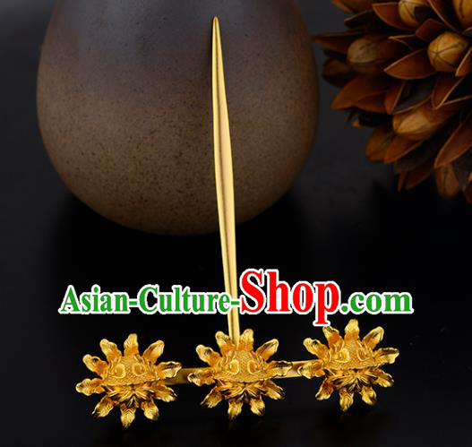 China Ancient Empress Hairpin Handmade Traditional Song Dynasty Golden Flowers Hair Stick
