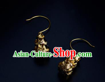 Chinese Traditional Ming Dynasty Rani Golden Gourd Earrings Ancient Court Lady Ear Accessories
