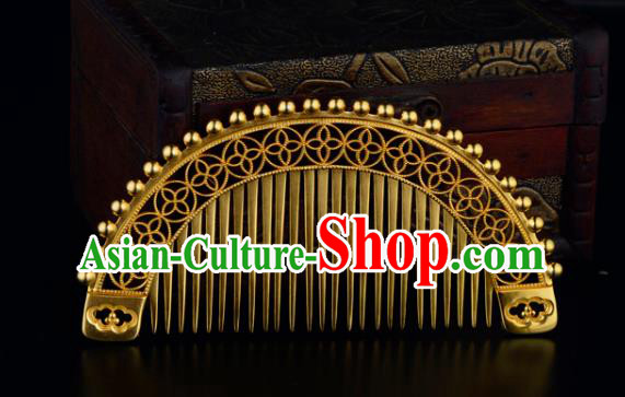 China Ancient Queen Hairpin Handmade Traditional Song Dynasty Empress Golden Hair Comb