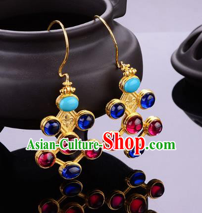 Chinese Traditional Ming Dynasty Palace Lady Earrings Ancient Empress Gems Ear Accessories