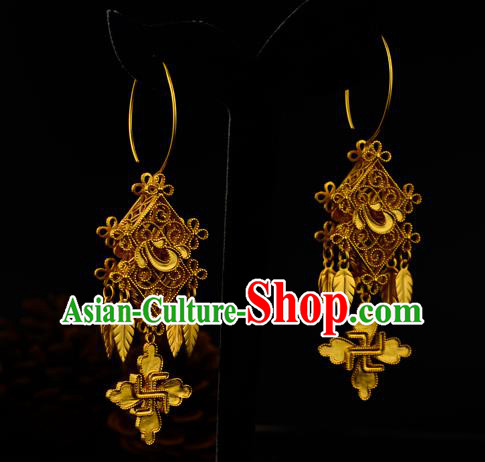 Chinese Traditional Ming Dynasty Hanfu Earrings Ancient Court Woman Golden Ear Accessories