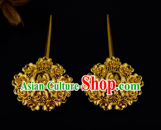 China Ancient Queen Hairpin Handmade Traditional Ming Dynasty Court Golden Cloud Hair Stick