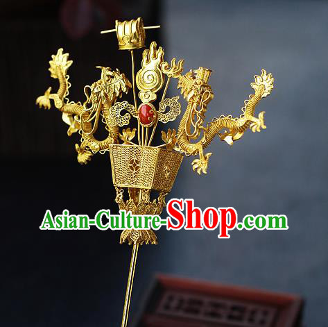 China Ancient King Hairpin Handmade Traditional Ming Dynasty Emperor Golden Dragons Hair Stick