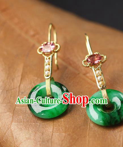 Chinese Traditional Crystal Earrings Ancient Imperial Consort Jade Peace Buckle Ear Accessories