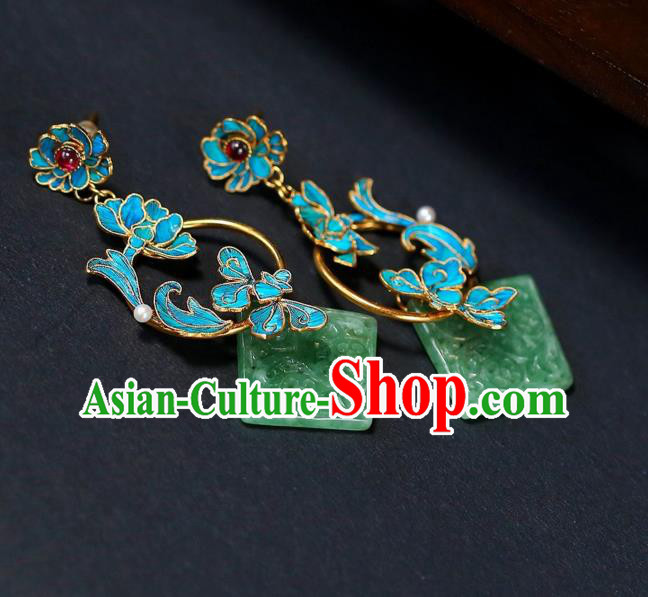 Chinese Handmade Jadeite Carving Ear Accessories Traditional Qing Dynasty Cheongsam Earrings