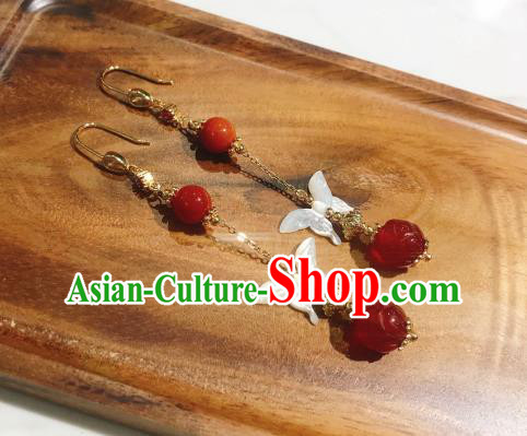 Chinese National Shell Butterfly Ear Accessories Handmade Traditional Cheongsam Agate Earrings Jewelry