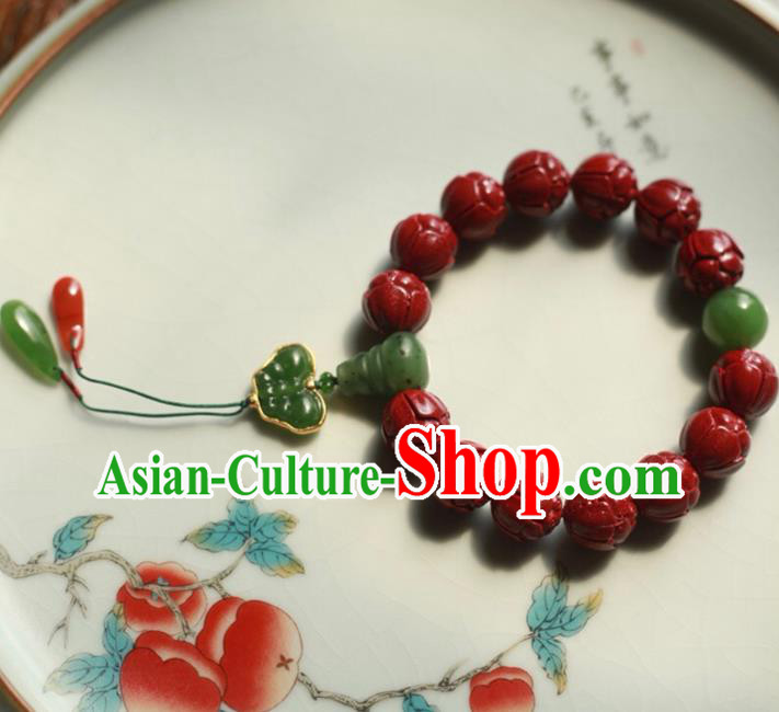 Chinese Traditional Cinnabar Beads Carving Wristlet Accessories National Cheongsam Jadeite Bracelet