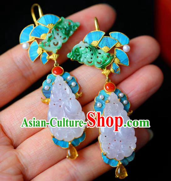 Chinese Handmade National Jadeite Ear Accessories Traditional Cheongsam Topaz Earrings Jewelry