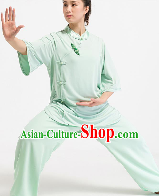China Traditional Kung Fu Tai Chi Clothing Summer Light Green Uniforms