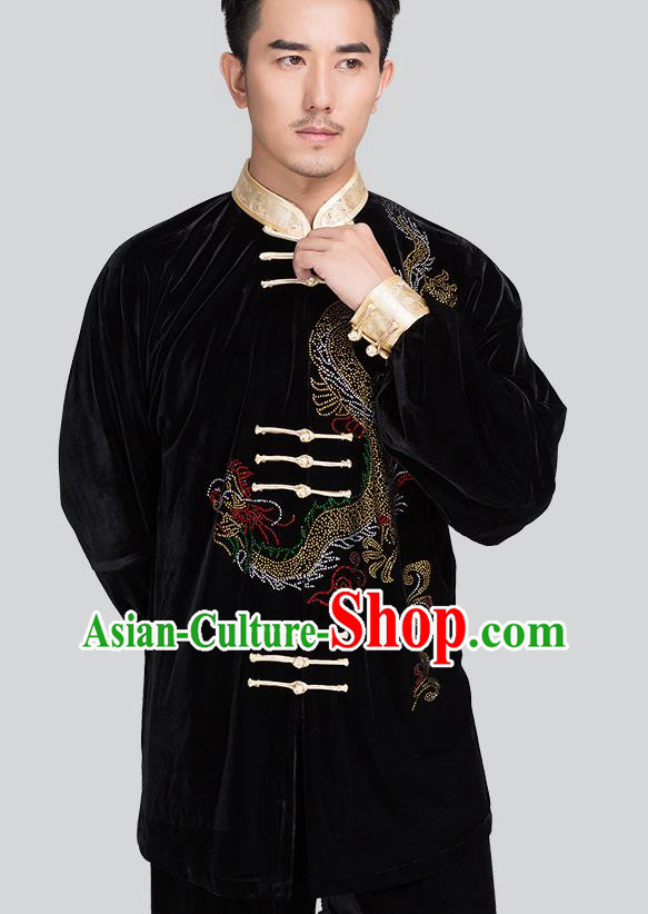 Chinese Men Kung Fu Uniforms Traditional Tai Chi Black Pleuche Costumes