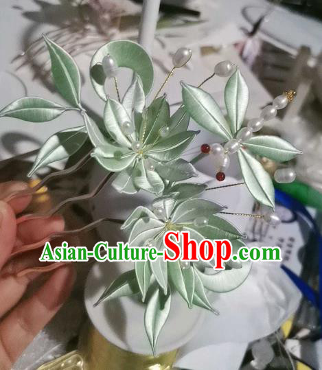 Chinese Traditional Hair Jewelry Ancient Song Dynasty Princess Hair Comb Handmade Green Silk Epiphyllum Hairpin