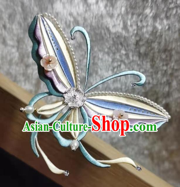 China Traditional Hair Accessories Song Dynasty Pearls Hairpin Handmade Ancient Princess Silk Dragonfly Hair Stick