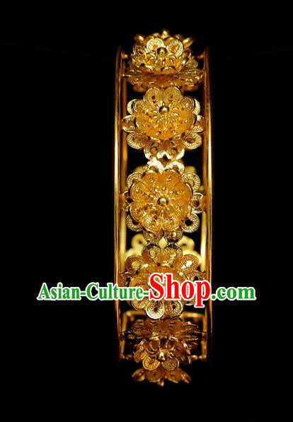 Handmade Chinese Wedding Bangle Jewelry Traditional Ming Dynasty Empress Golden Bracelet Accessories