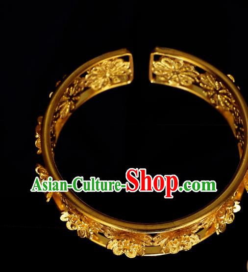 Handmade Chinese Traditional Ming Dynasty Empress Golden Bracelet Accessories Wedding Bangle Jewelry