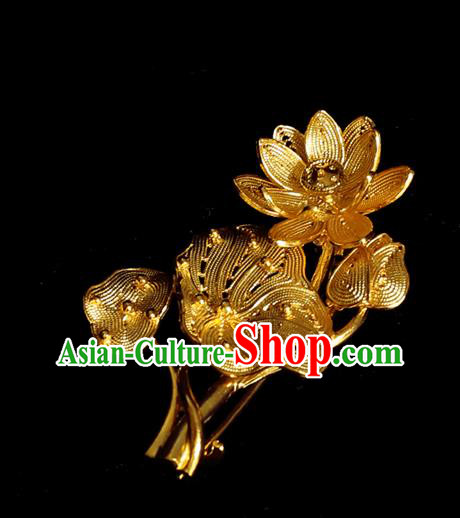 Handmade Chinese Cheongsam Golden Lotus Brooch Accessories Traditional Wedding Breastpin Jewelry