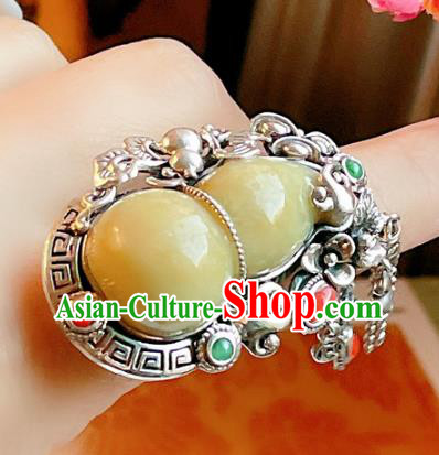 Top Chinese National Jadeite Gourd Ring Jewelry Traditional Handmade Accessories Silver Circlet