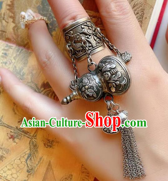 Top Chinese National Silver Gourd Tassel Ring Jewelry Traditional Handmade Wedding Accessories Circlet