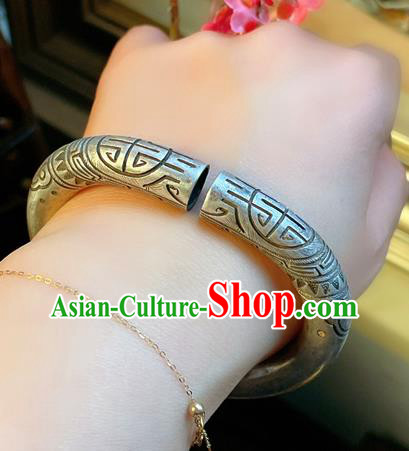 Handmade Chinese National Bracelet Accessories Traditional Culture Jewelry Silver Carving Bangle