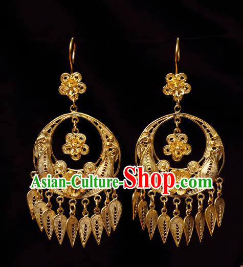Chinese Ancient Empress Ear Jewelry Traditional Hanfu Golden Plum Blossom Earrings Accessories