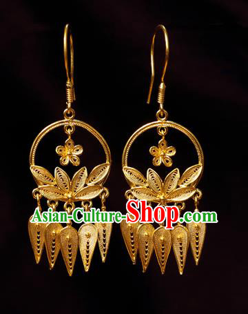 Chinese Traditional Hanfu Golden Lotus Earrings Accessories Ancient Empress Ear Jewelry