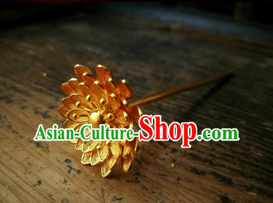 China Ancient Ming Dynasty Court Lady Hairpin Traditional Hair Accessories Handmade Golden Hibiscus Hair Stick