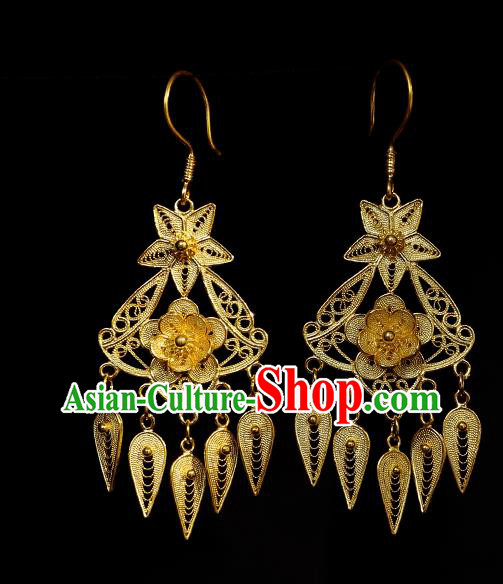 Chinese Traditional Wedding Golden Plum Blossom Earrings Accessories Ancient Bride Ear Jewelry