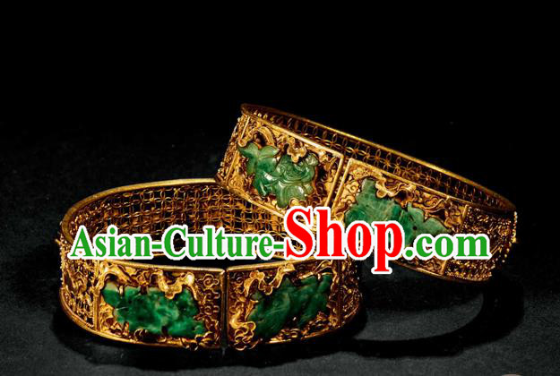 Handmade Chinese Qing Dynasty Jadeite Bracelet Accessories Traditional Ancient Empress Golden Bangle Jewelry