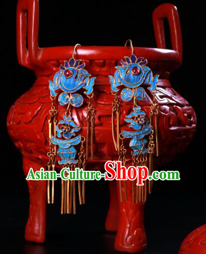 Chinese Ancient Qing Dynasty Imperial Consort Tourmaline Ear Accessories National Blueing Earrings Jewelry