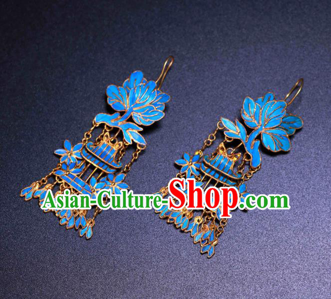 Chinese Wedding Jewelry Ancient Qing Dynasty Empress Ear Accessories Classical Blueing Earrings