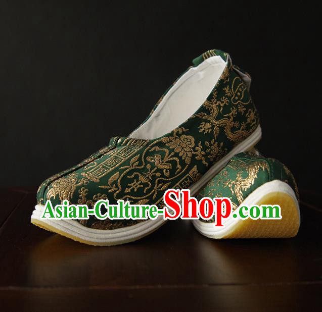 Handmade Chinese Ancient Song Dynasty Princess Shoes Traditional Green Silk Hanfu Shoes Wedding Shoes