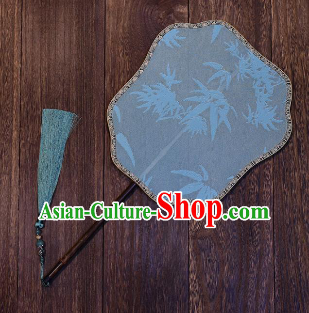Handmade Chinese Ancient Song Dynasty Princess Palace Fan Traditional Hanfu Fan Bamboo Pattern Blue Silk Fan