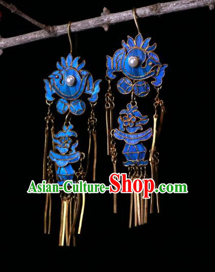 Chinese Classical Earrings Ancient Court Blueing Phoenix Jewelry Qing Dynasty Imperial Consort Ear Accessories