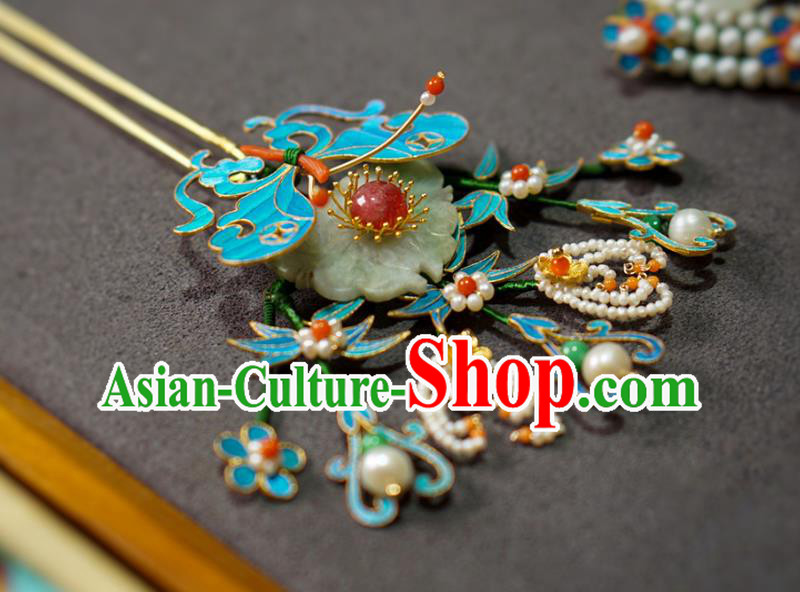 China Qing Dynasty Palace Lady Butterfly Hairpin Ancient Empress Jade Hair Stick Traditional Court Hair Jewelry