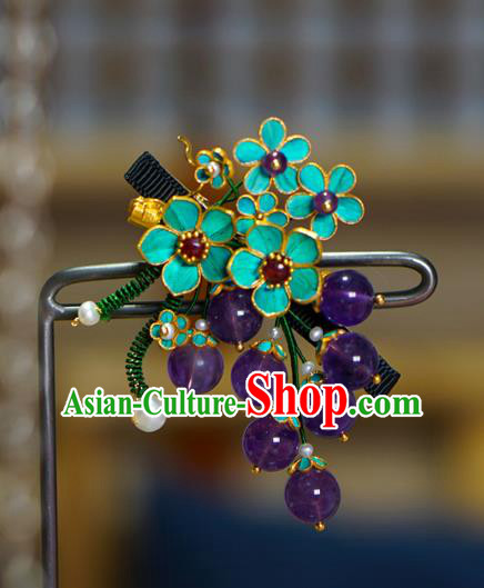 China Ancient Empress Amethyst Grape Hair Stick Qing Dynasty Hairpin Traditional Court Hair Jewelry