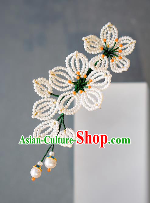 China Ming Dynasty Pearls Pear Blossom Hair Stick Traditional Court Hair Jewelry Ancient Empress Hairpin