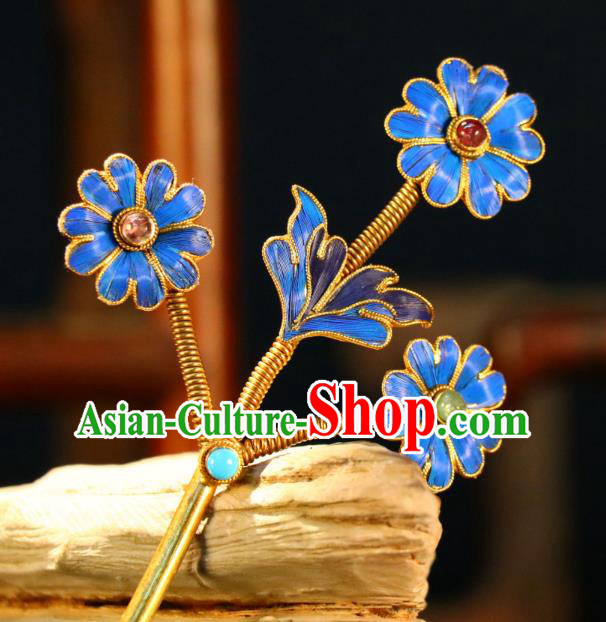 China Qing Dynasty Palace Lady Hairpin Ancient Princess Flowers Hair Stick Traditional Cloisonne Hair Jewelry