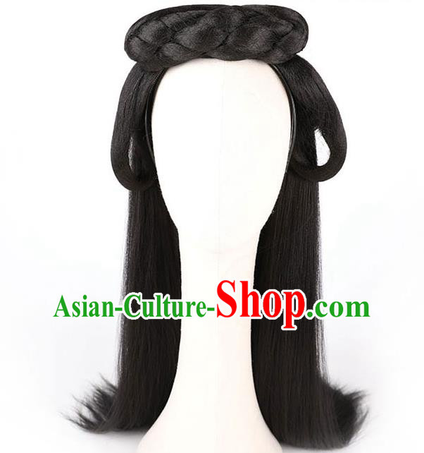 Handmade Chinese Ancient Young Beauty Wig Sheath Headwear Traditional Ming Dynasty Princess Wigs Chignon