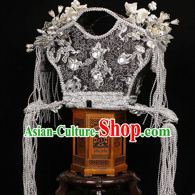 China Traditional Warring States Period Queen Hair Accessories Ancient Empress White Phoenix Coronet Headwear
